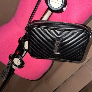 Saint Laurent Black Quilted Chevron Leather Crossbody Bag